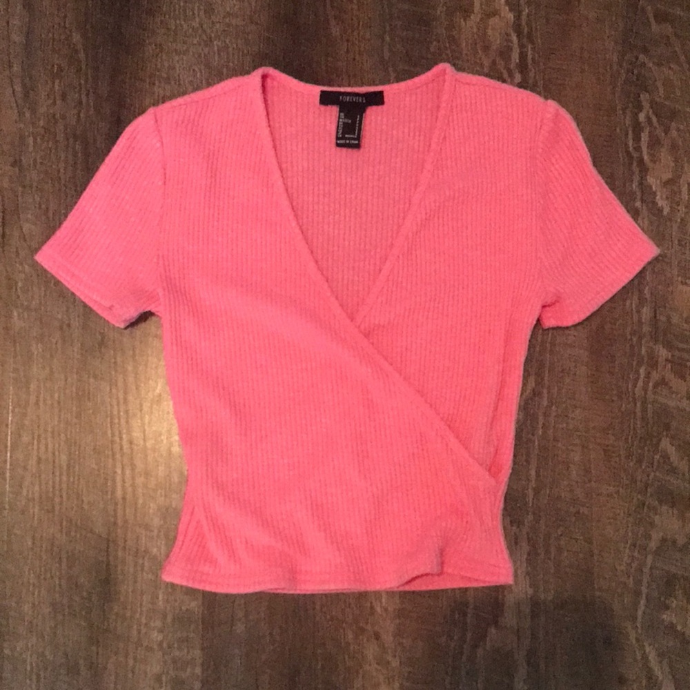 Pink V-neck Crossover Top
